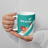 Custom New Zealand Cricket Ceramic Mug Kiwi Birds Haka Dance Turquoise Fern Sporty Style
