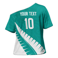 Custom New Zealand Cricket Cross Shoulder Shirt Kiwi Birds Haka Dance Turquoise Fern Sporty Style LT03 - Polynesian Pride