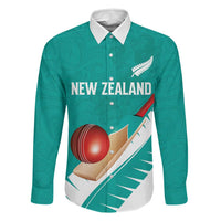 Custom New Zealand Cricket Family Matching Off Shoulder Maxi Dress and Hawaiian Shirt Kiwi Birds Haka Dance Turquoise Fern Sporty Style LT03 Dad's Shirt - Long Sleeve Turquoise - Polynesian Pride