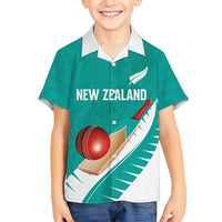 Custom New Zealand Cricket Family Matching Short Sleeve Bodycon Dress and Hawaiian Shirt Kiwi Birds Haka Dance Turquoise Fern Sporty Style LT03 Son's Shirt Turquoise - Polynesian Pride