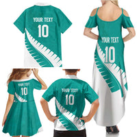 Custom New Zealand Cricket Family Matching Summer Maxi Dress and Hawaiian Shirt Kiwi Birds Haka Dance Turquoise Fern Sporty Style LT03 - Polynesian Pride