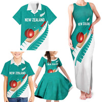Custom New Zealand Cricket Family Matching Tank Maxi Dress and Hawaiian Shirt Kiwi Birds Haka Dance Turquoise Fern Sporty Style LT03 - Polynesian Pride