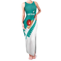 Custom New Zealand Cricket Family Matching Tank Maxi Dress and Hawaiian Shirt Kiwi Birds Haka Dance Turquoise Fern Sporty Style LT03 Mom's Dress Turquoise - Polynesian Pride