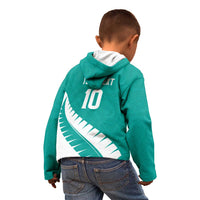 Custom New Zealand Cricket Kid Hoodie Kiwi Birds Haka Dance Turquoise Fern Sporty Style LT03 - Polynesian Pride