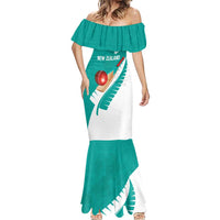 Custom New Zealand Cricket Mermaid Dress Kiwi Birds Haka Dance Turquoise Fern Sporty Style LT03 - Polynesian Pride