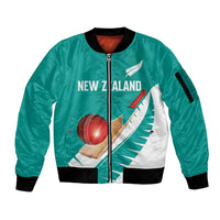 Custom New Zealand Cricket Sleeve Zip Bomber Jacket Kiwi Birds Haka Dance Turquoise Fern Sporty Style LT03 Unisex Turquoise - Polynesian Pride