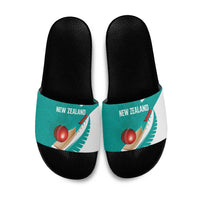 New Zealand Cricket Slide Sandals Kiwi Birds Haka Dance Turquoise Fern Sporty Style LT03 Turquoise - Polynesian Pride