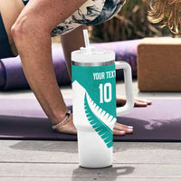Custom New Zealand Cricket Tumbler With Handle Kiwi Birds Haka Dance Turquoise Fern Sporty Style