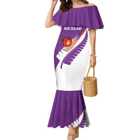 Custom New Zealand Cricket Mermaid Dress Kiwi Birds Haka Dance Purple Fern Sporty Style LT03 Women Purple - Polynesian Pride