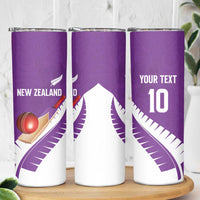 Custom New Zealand Cricket Skinny Tumbler Kiwi Birds Haka Dance Purple Fern Sporty Style LT03 - Polynesian Pride