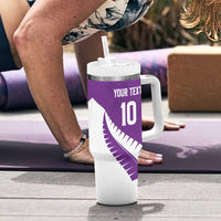 Custom New Zealand Cricket Tumbler With Handle Kiwi Birds Haka Dance Purple Fern Sporty Style LT03 - Polynesian Pride