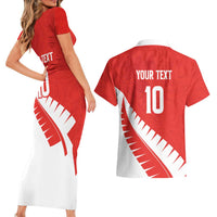 Custom New Zealand Cricket Couples Matching Short Sleeve Bodycon Dress and Hawaiian Shirt Kiwi Birds Haka Dance Red Fern Sporty Style LT03 - Polynesian Pride