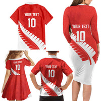 Custom New Zealand Cricket Family Matching Long Sleeve Bodycon Dress and Hawaiian Shirt Kiwi Birds Haka Dance Red Fern Sporty Style LT03 - Polynesian Pride