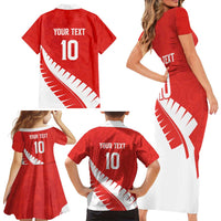 Custom New Zealand Cricket Family Matching Short Sleeve Bodycon Dress and Hawaiian Shirt Kiwi Birds Haka Dance Red Fern Sporty Style LT03 - Polynesian Pride
