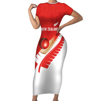 Custom New Zealand Cricket Family Matching Short Sleeve Bodycon Dress and Hawaiian Shirt Kiwi Birds Haka Dance Red Fern Sporty Style LT03 Mom's Dress Red - Polynesian Pride