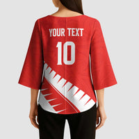 Custom New Zealand Cricket Kimono Sleeve Blouse Kiwi Birds Haka Dance Red Fern Sporty Style LT03 - Polynesian Pride