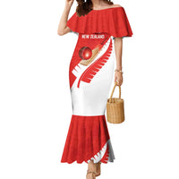 Custom New Zealand Cricket Mermaid Dress Kiwi Birds Haka Dance Red Fern Sporty Style LT03 Women Red - Polynesian Pride