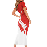 Custom New Zealand Cricket Short Sleeve Bodycon Dress Kiwi Birds Haka Dance Red Fern Sporty Style LT03 - Polynesian Pride