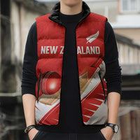 Custom New Zealand Cricket Sleeveless Puffer Jacket Kiwi Birds Haka Dance Red Fern Sporty Style LT03 - Polynesian Pride