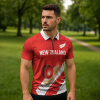 Custom New Zealand Cricket Zipper Polo Shirt Kiwi Birds Haka Dance Red Fern Sporty Style LT03 - Polynesian Pride