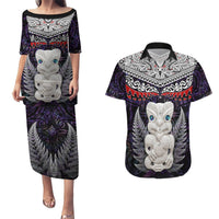 New Zealand Hei Tiki Couples Matching Puletasi and Hawaiian Shirt Maori Purple Papua Shell Pattern LT03 Purple - Polynesian Pride