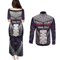 New Zealand Hei Tiki Couples Matching Puletasi and Long Sleeve Button Shirt Maori Purple Papua Shell Pattern LT03 - Polynesian Pride
