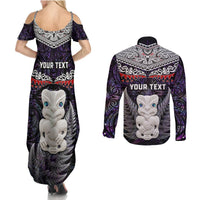 New Zealand Hei Tiki Couples Matching Summer Maxi Dress and Long Sleeve Button Shirt Maori Purple Papua Shell Pattern LT03 - Polynesian Pride