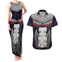 New Zealand Hei Tiki Couples Matching Tank Maxi Dress and Hawaiian Shirt Maori Purple Papua Shell Pattern LT03 Purple - Polynesian Pride