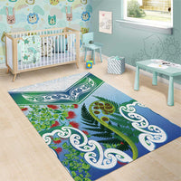 Aotearoa New Zealand Natural Plants Area Rug Pohutukawa with Silver Ferns Koru Frond Maori Tattoos LT03 - Polynesian Pride
