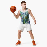 Aotearoa New Zealand Natural Plants Basketball Jersey Pohutukawa with Silver Ferns Koru Frond Maori Tattoos LT03 - Polynesian Pride