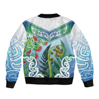 Aotearoa New Zealand Natural Plants Bomber Jacket Pohutukawa with Silver Ferns Koru Frond Maori Tattoos