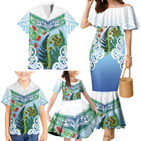 Aotearoa New Zealand Natural Plants Family Matching Mermaid Dress and Hawaiian Shirt Pohutukawa with Silver Ferns Koru Frond Maori Tattoos LT03 - Polynesian Pride