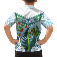 Aotearoa New Zealand Natural Plants Family Matching Off Shoulder Short Dress and Hawaiian Shirt Pohutukawa with Silver Ferns Koru Frond Maori Tattoos LT03 - Polynesian Pride