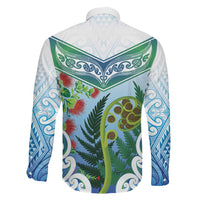 Aotearoa New Zealand Natural Plants Family Matching Off Shoulder Short Dress and Hawaiian Shirt Pohutukawa with Silver Ferns Koru Frond Maori Tattoos LT03 - Polynesian Pride