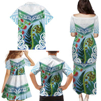 Aotearoa New Zealand Natural Plants Family Matching Puletasi and Hawaiian Shirt Pohutukawa with Silver Ferns Koru Frond Maori Tattoos LT03 - Polynesian Pride