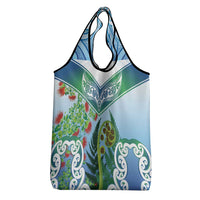 Aotearoa New Zealand Natural Plants Grocery Bag Pohutukawa with Silver Ferns Koru Frond Maori Tattoos