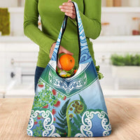 Aotearoa New Zealand Natural Plants Grocery Bag Pohutukawa with Silver Ferns Koru Frond Maori Tattoos