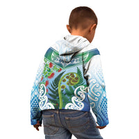 Aotearoa New Zealand Natural Plants Kid Hoodie Pohutukawa with Silver Ferns Koru Frond Maori Tattoos LT03 - Polynesian Pride