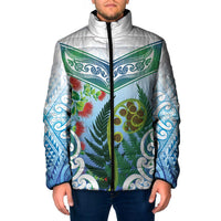 Aotearoa New Zealand Natural Plants Padded Jacket Pohutukawa with Silver Ferns Koru Frond Maori Tattoos
