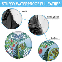 Aotearoa New Zealand Natural Plants Spare Tire Cover Pohutukawa with Silver Ferns Koru Frond Maori Tattoos LT03 - Polynesian Pride