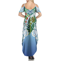 Aotearoa New Zealand Natural Plants Summer Maxi Dress Pohutukawa with Silver Ferns Koru Frond Maori Tattoos LT03 - Polynesian Pride