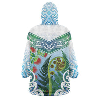 Aotearoa New Zealand Natural Plants Wearable Blanket Hoodie Pohutukawa with Silver Ferns Koru Frond Maori Tattoos LT03 - Polynesian Pride
