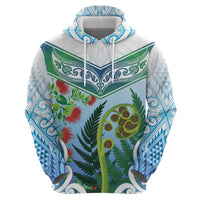 Aotearoa New Zealand Natural Plants Zip Hoodie Pohutukawa with Silver Ferns Koru Frond Maori Tattoos LT03 - Polynesian Pride