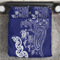 New Zealand Sea Animals with Maori Tribal Tattoo Bedding Set Blue Color