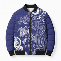 New Zealand Sea Animals with Maori Tribal Tattoo Bomber Puffer Jacket Blue Color