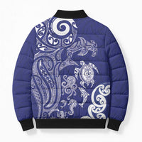 New Zealand Sea Animals with Maori Tribal Tattoo Bomber Puffer Jacket Blue Color