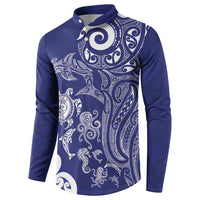 New Zealand Sea Animals with Maori Tribal Tattoo Button Sweatshirt Blue Color
