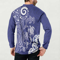 New Zealand Sea Animals with Maori Tribal Tattoo Button Sweatshirt Blue Color