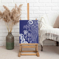 New Zealand Sea Animals with Maori Tribal Tattoo Canvas Wall Art Blue Color