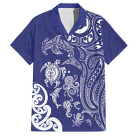 New Zealand Sea Animals with Maori Tribal Tattoo Family Matching Long Sleeve Bodycon Dress and Hawaiian Shirt Blue Color LT03 Dad's Shirt - Short Sleeve Blue - Polynesian Pride